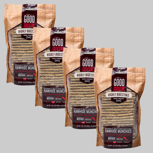 GOOD LOVIN’ Highly Digestible Dog Chews 4-Pack! 1 LB, 7.1O 80 Count Peanut Butter Basted 08/25