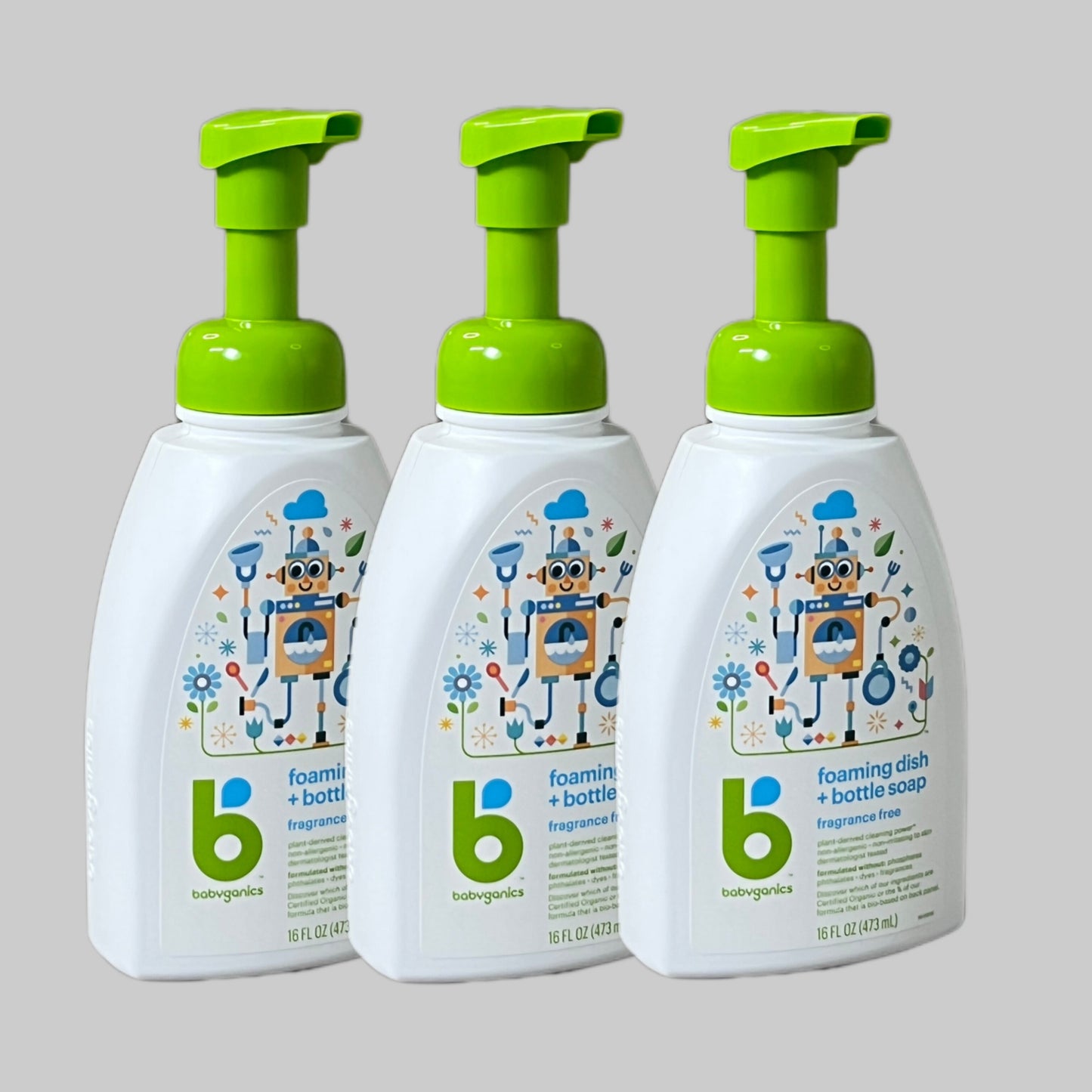 BABYGANICS Foaming Dish and Bottle Soap Fragrance Free 3-Pack 16 oz (new)