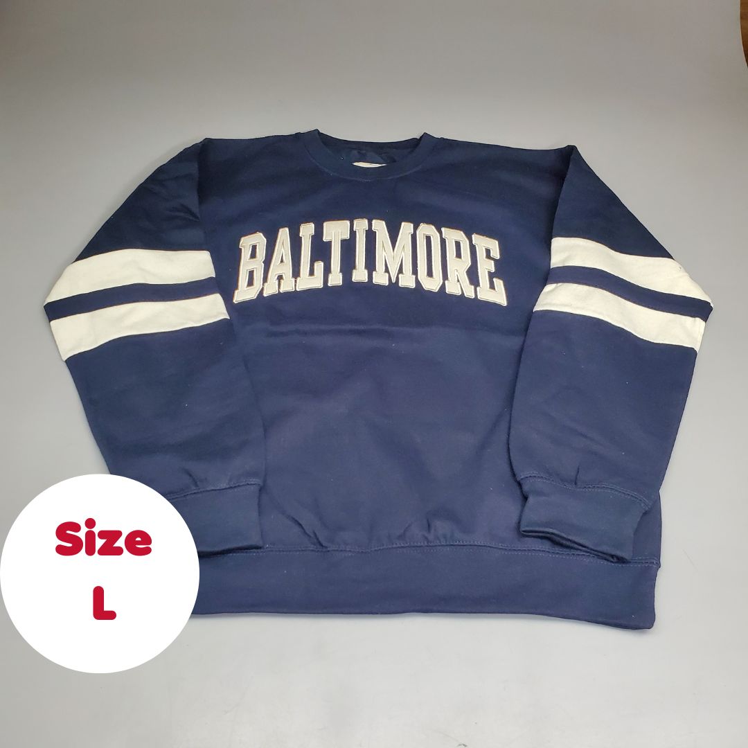 NEW YORK POPULAR Baltimore Crew Neck Pullover Sweater Navy Blue SZ L NY253