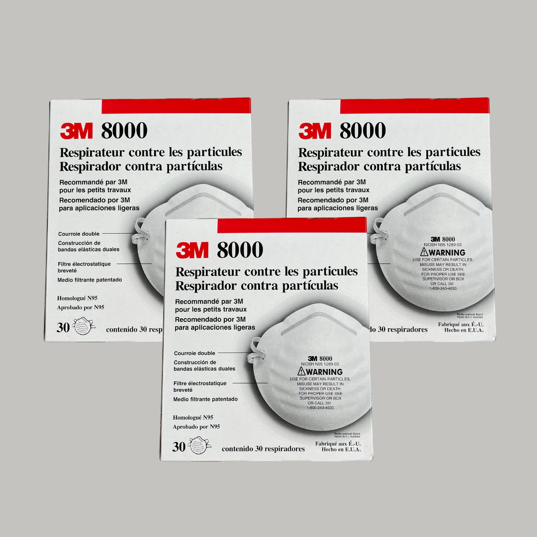 ZA@ 3M (3 PACK, 90 TOTAL) 8000 Particle Respirators N95 Mask 1289-03 USA (New) E