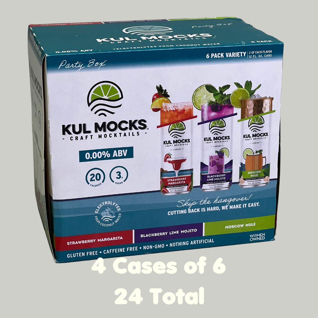 KUL MOCKS (24 PACK) Non-Alcoholic Cocktail Mixers, Variety Party Box, 0.00% ABV 12 fl oz BB 07/27