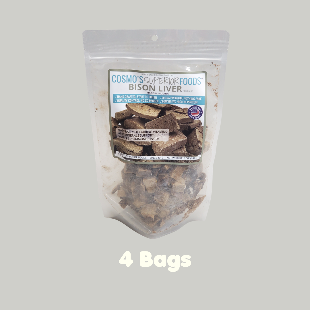 ZA@ COSMO'S SUPERIOR FOODS (4 Pack) Freeze Dried Bison Liver Cat & Dog Food 5 oz BB 02/26