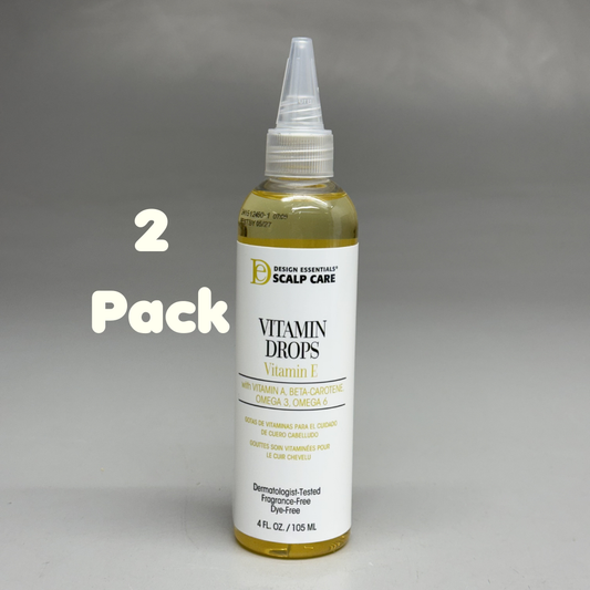 DESIGN ESSENTIALS (2 PK) Vitamin Drops For Skin & Scalp Vitamin E 4 fl oz BB 05/27