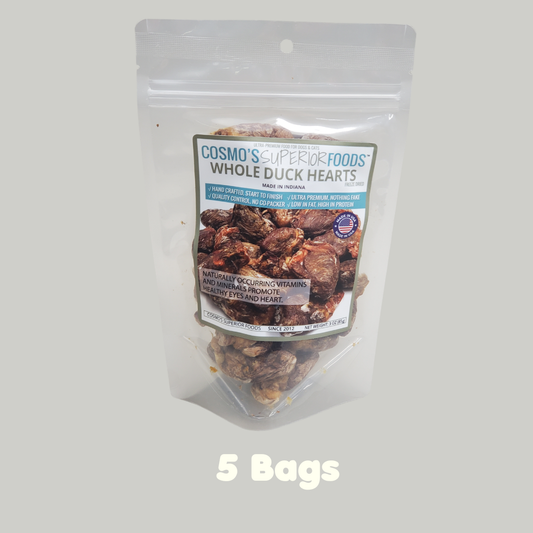 COSMO'S SUPERIOR FOODS (5 Pack) Freeze Dried Whole Duck Hearts Cat & Dog Food 3 oz BB 04/26