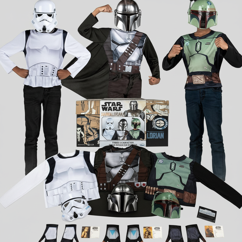 JAZWARES COSTUME PLAY Star Wars The Mandalorian 3 Character Child Dress Up Box Set SZ 4-8