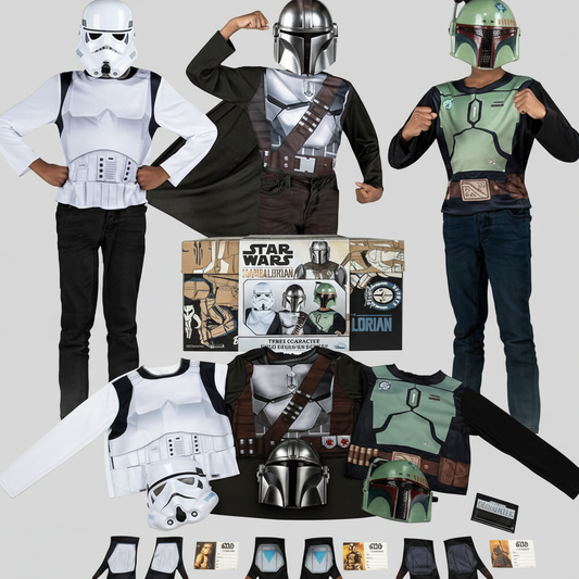 JAZWARES COSTUME PLAY Star Wars The Mandalorian 3 Character Child Dress Up Box Set SZ 4-8