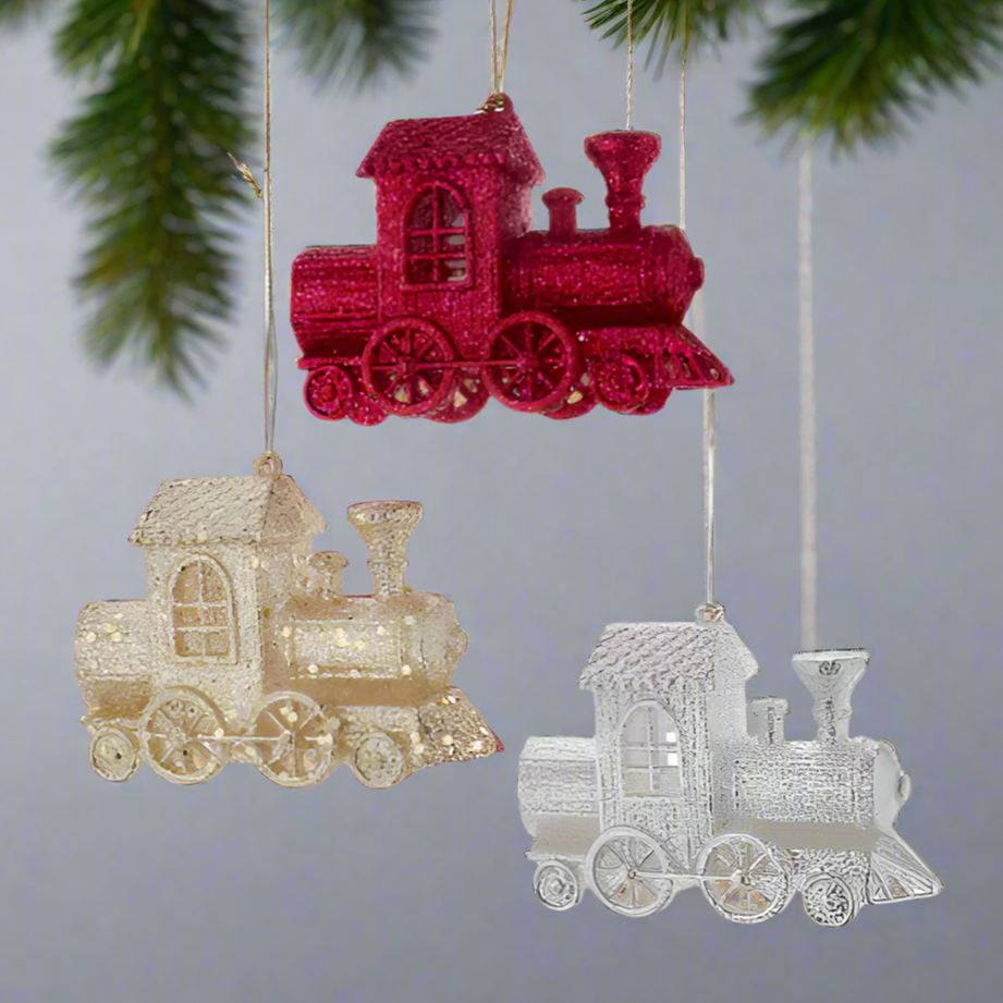 KURT S. ADLER (3 PACK) Train Christmas Ornament Red Gold & Silver Glitter 3.4“ T3628