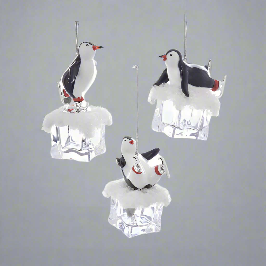 KURT S. ADLER Penguin On Ice (3 PACK) Christmas Ornaments 4.25" T2458