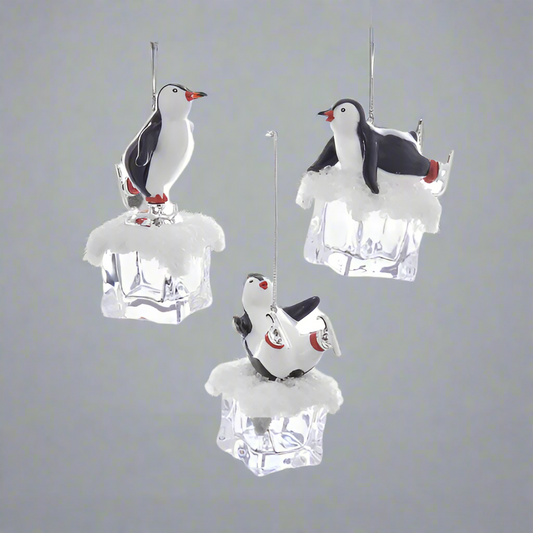 KURT S. ADLER Penguin On Ice (3 PACK) Christmas Ornaments 4.25" T2458