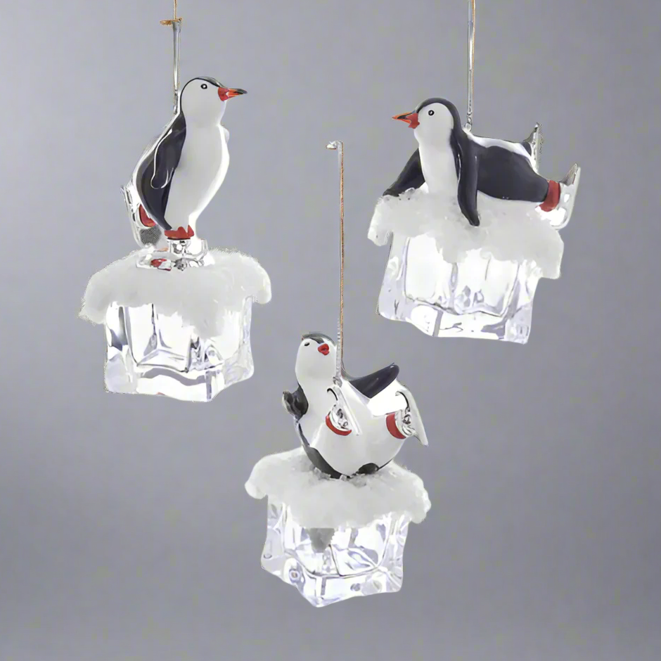 KURT S. ADLER Penguin On Ice (3 PACK) Christmas Ornaments 4.25" T2458