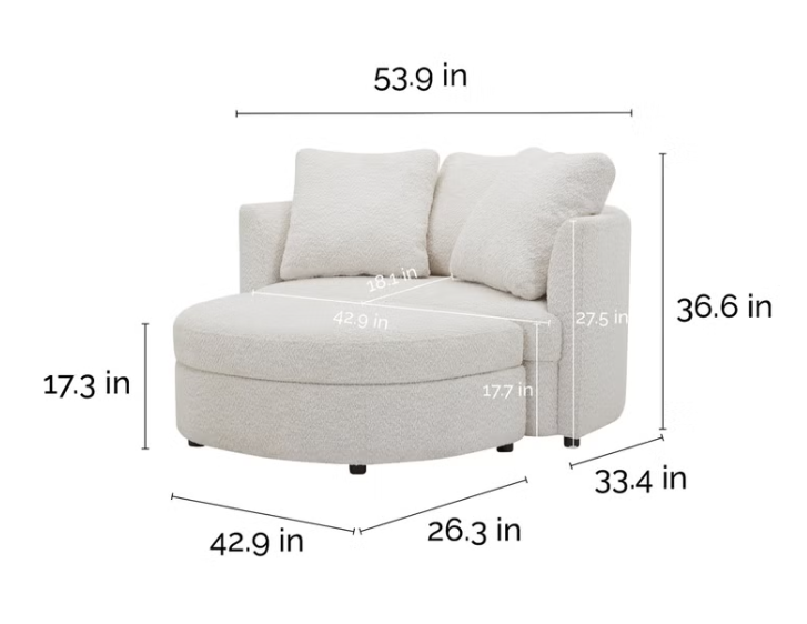 AIDEN & IVY Holley Oversized Fabric Accent Chair with Storage Ottoman 1783227
