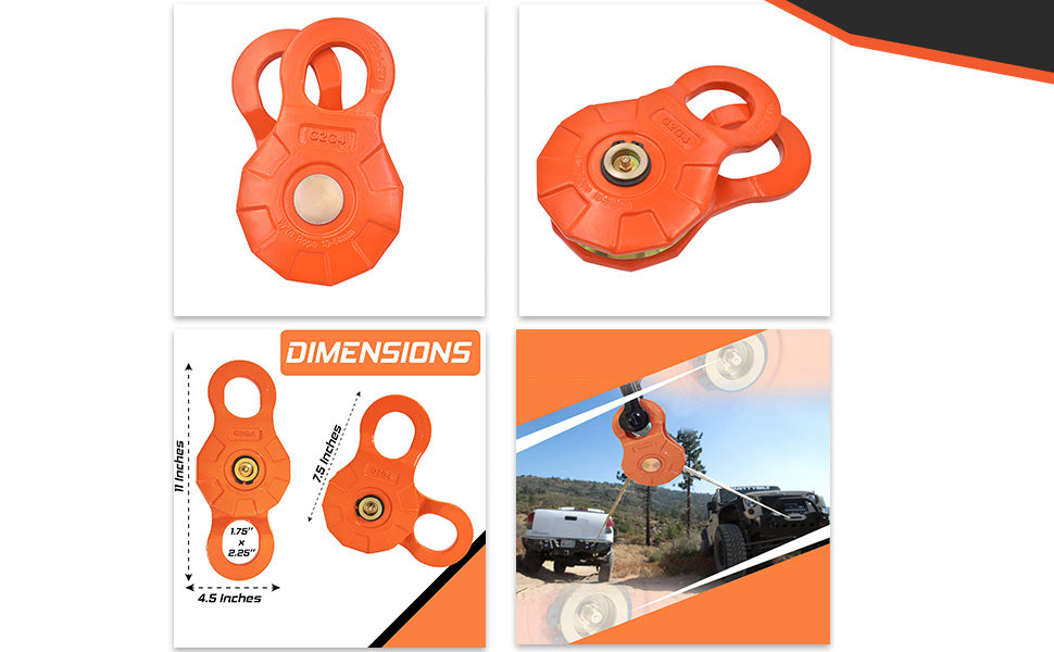 G2G4 12 Ton Snatch Block Pulley For Synthetic up to 5/8" Rope, Steel Cable, Winch