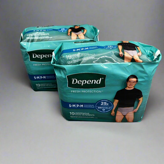 DEPEND Male Adult Incotinence Underwear 2PKs of 19 S-M