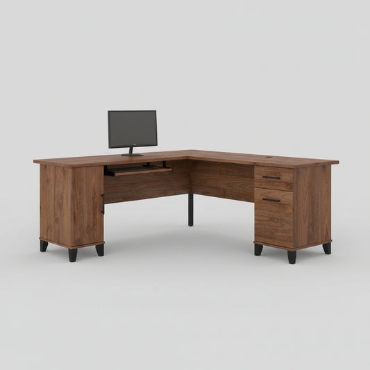 ZA@ BUSH FURNITURE Somerset L Shaped Desk W/ Storage 72W Fresh Walnut WC81310C2