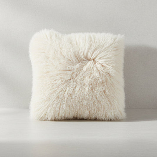 CREATIVE CO-OP (SET OF 2) Mongolian Lamb Fur Pillow 20"x20" Crème DA9512