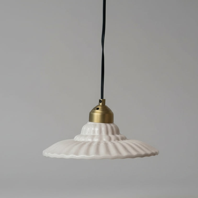 CREATIVE CO OP Elegant Stoneware Pleated Pendant Lamp 40-Watt Cream DF9520