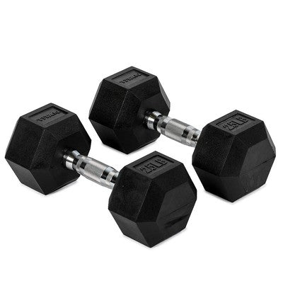 TITAN FITNESS (2 PACK) Black Rubber Coated Hex Dumbbell Single 25lb HEXDBB_25
