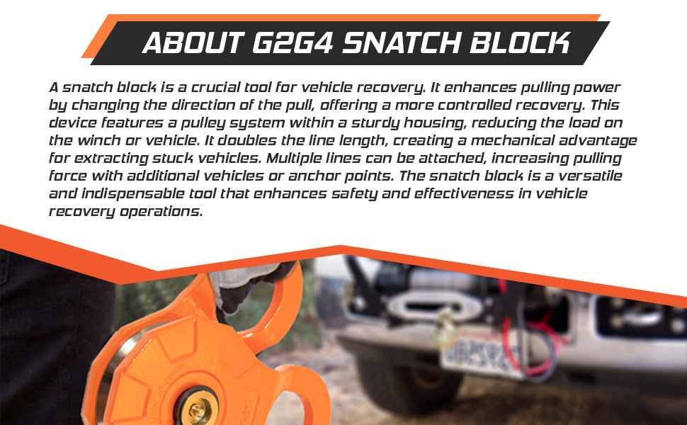 G2G4 12 Ton Snatch Block Pulley For Synthetic up to 5/8" Rope, Steel Cable, Winch