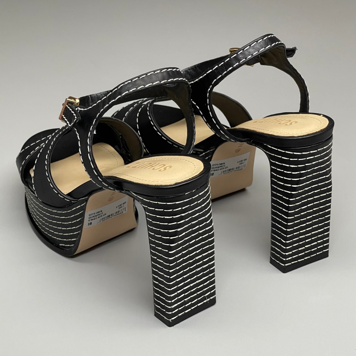 SCHUTZ Keefa Casual Women's Leather Sandal Black Platform 4" Heel Shoes Sz 5B (New)
