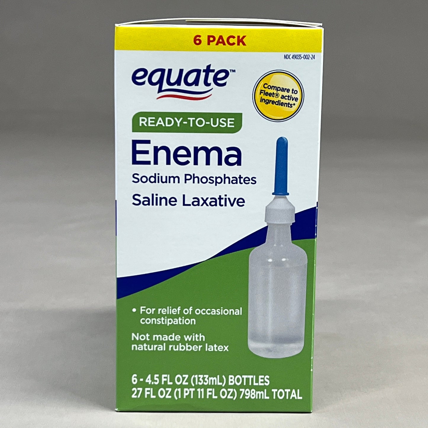 ZA@ EQUATE 6-PACK Enema Sodium Phosphates Saline Laxative Bottles 4.5 fl oz 9/24 429703 (New) D