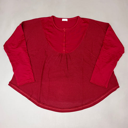 PINK LILY Take the Leap Henley Waffle Knit Blouse Women's Sz 2XL Cranberry PL903 (New)