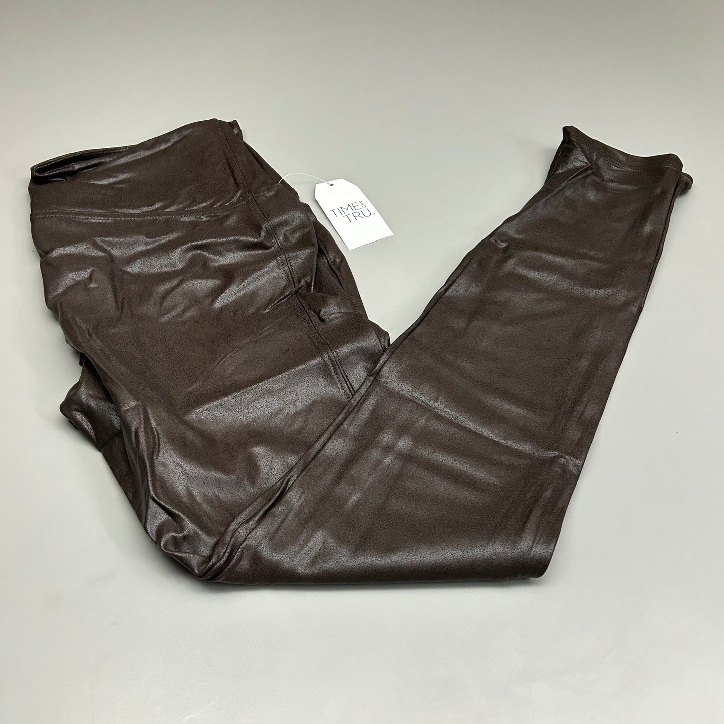 TIME AND TRU Women's Faux Leather Leggings Sz L 12-14 Brown (New)
