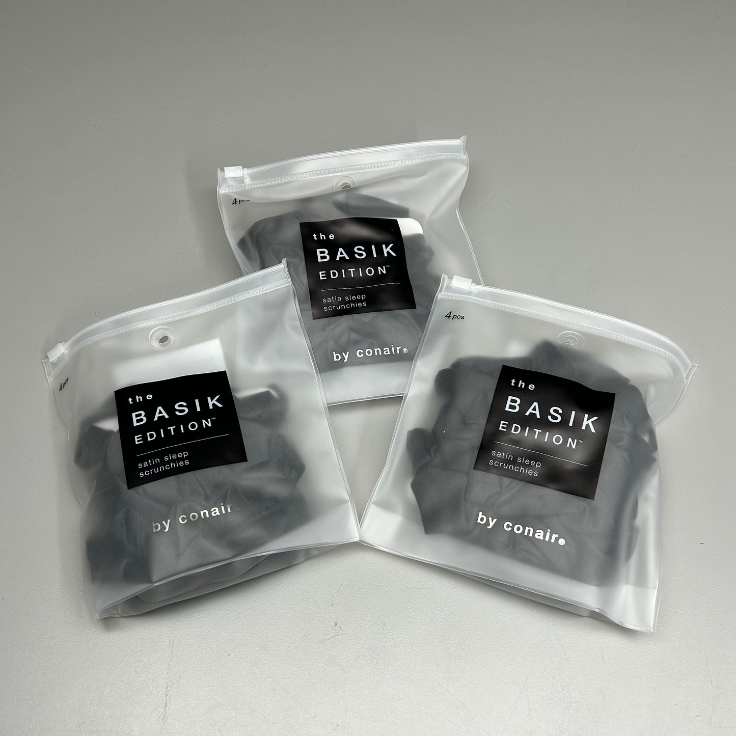 CONAIR 3-PACK! The Basik Edition Satin Sleep Scrunchies Black (New)