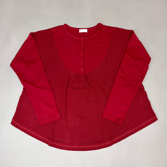 PINK LILY Take the Leap Henley Waffle Knit Blouse Women's Sz S Cranberry PL903 (New)