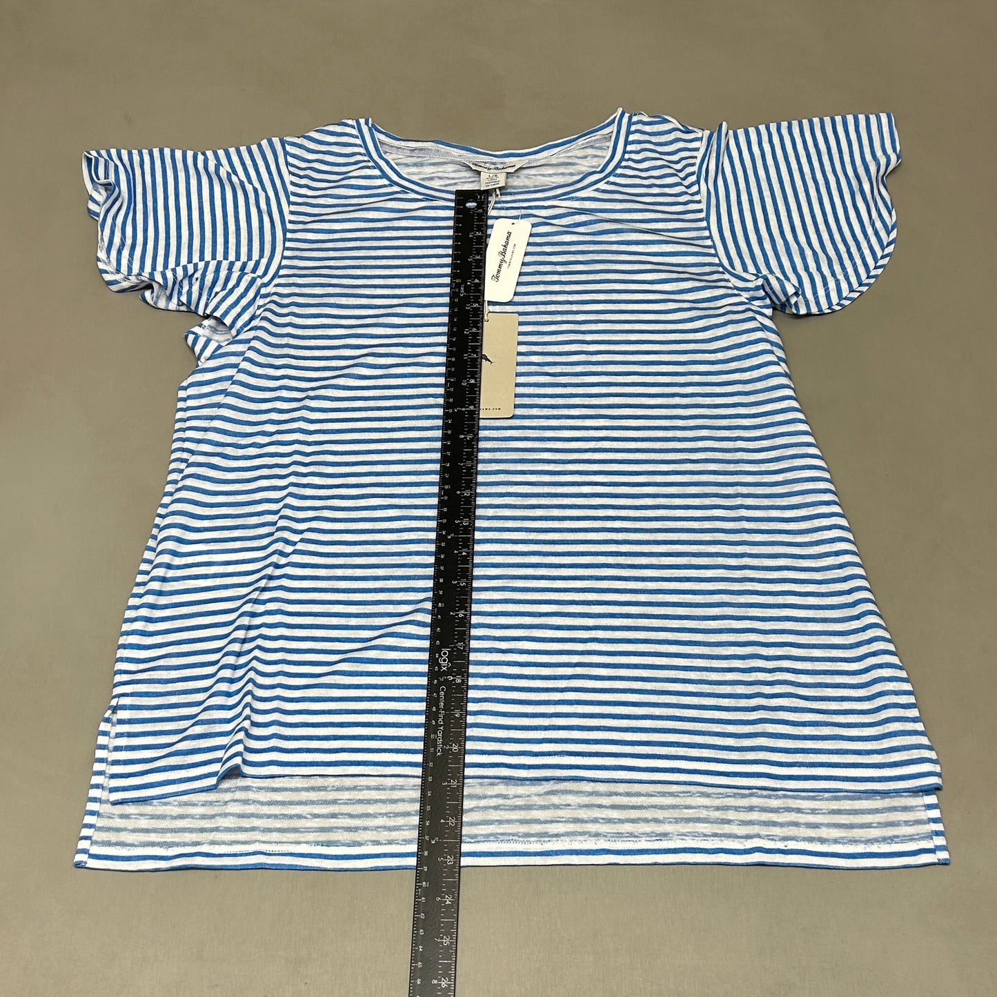 TOMMY BAHAMA Women's Bungalow Stripe Lana Top Short Sleeve Blue/White Size L (New)