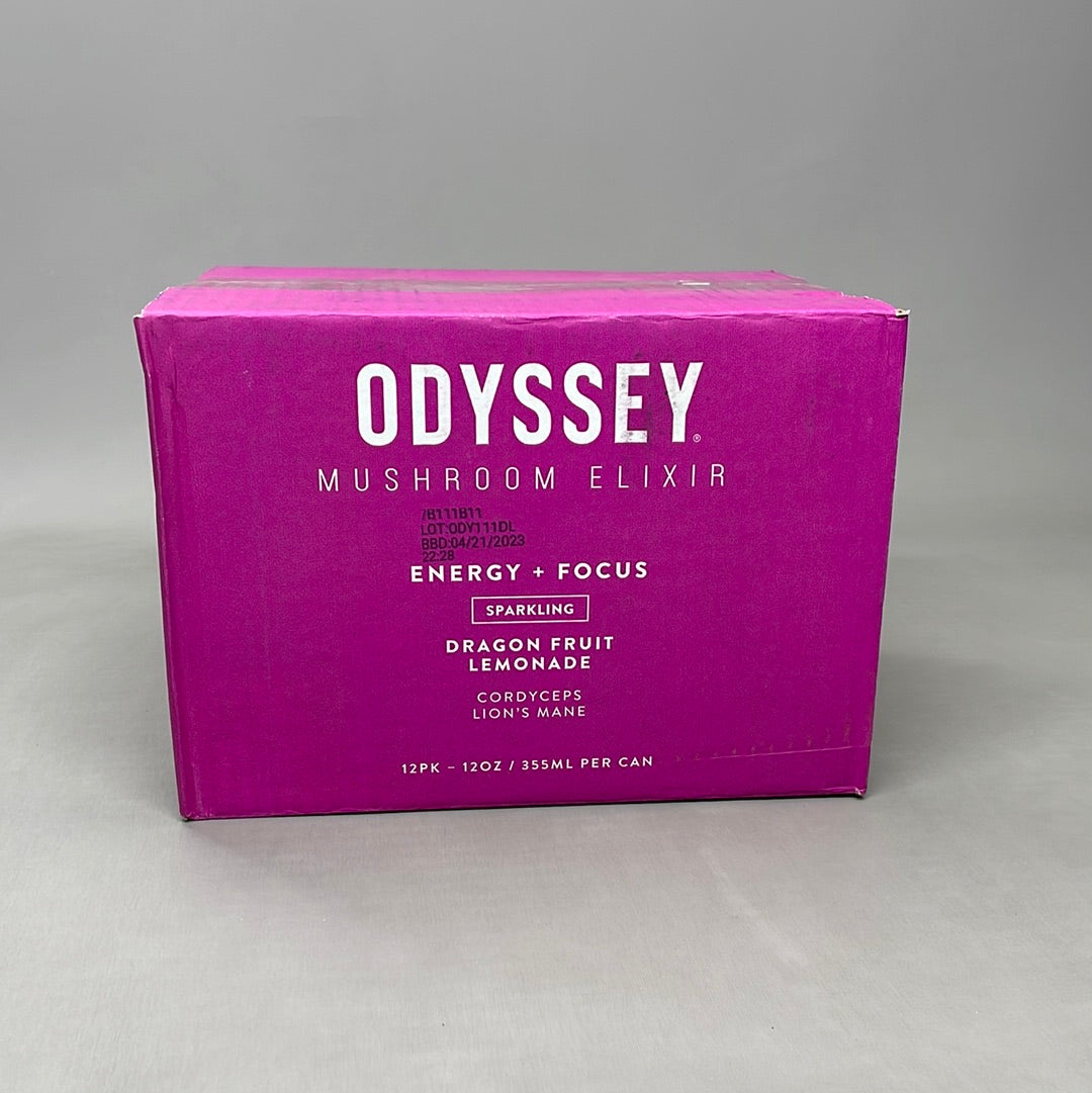 ZA@ ODYSSEY 12-PACK Mushroom Elixir Sparkling Drink Energy + Focus Dragon Fruit Lemonade 12 fl oz BB 05/25 (New Other) A