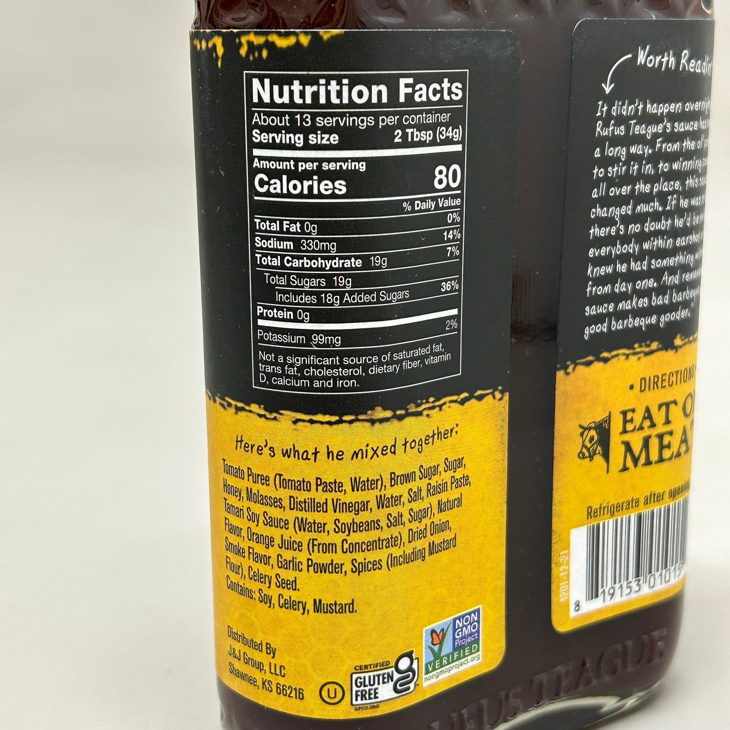 ZA@ RUFUS TEAGUE 6-PACK! Honey Sweet BBQ Sauce 15.25 oz Gluten Free Non GMO Exp 06/25 (New) D