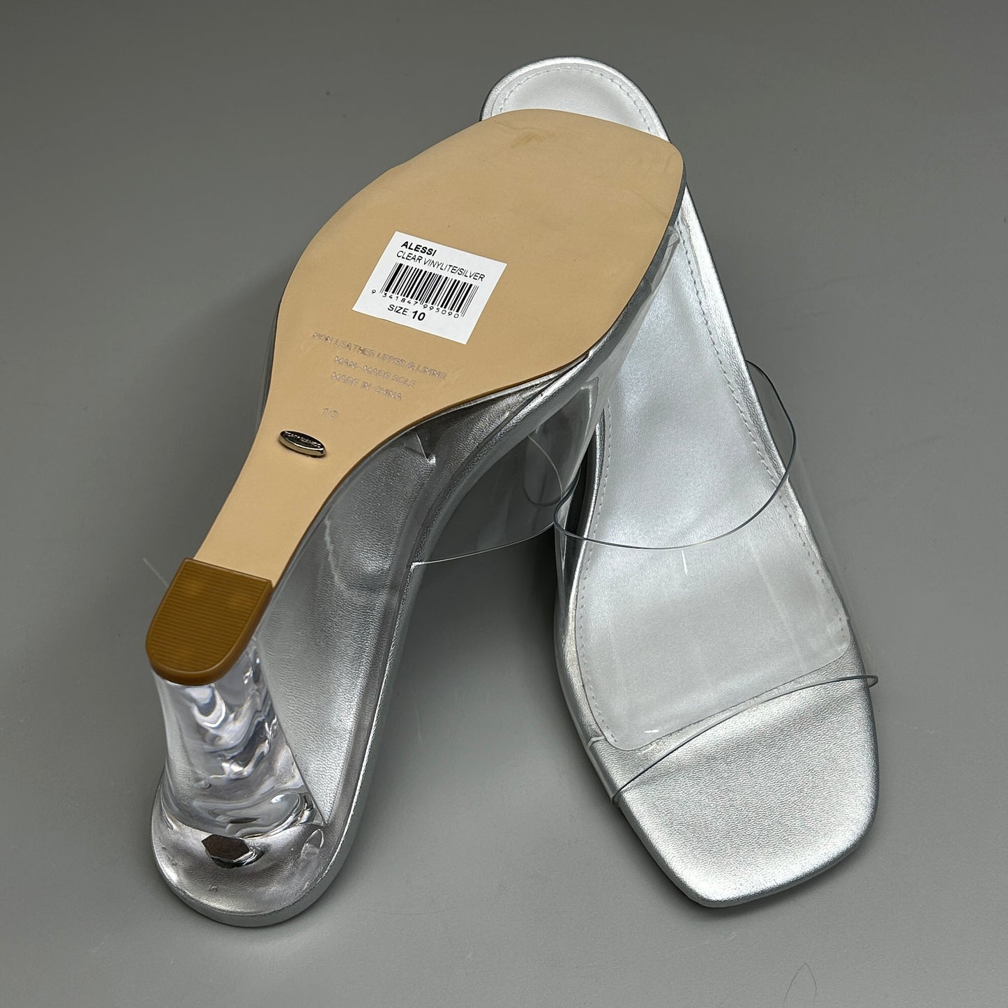 TONY BIANCO Alessi Clear Vinylite/Silver Wedges Women's Heels Sz 10 (New)