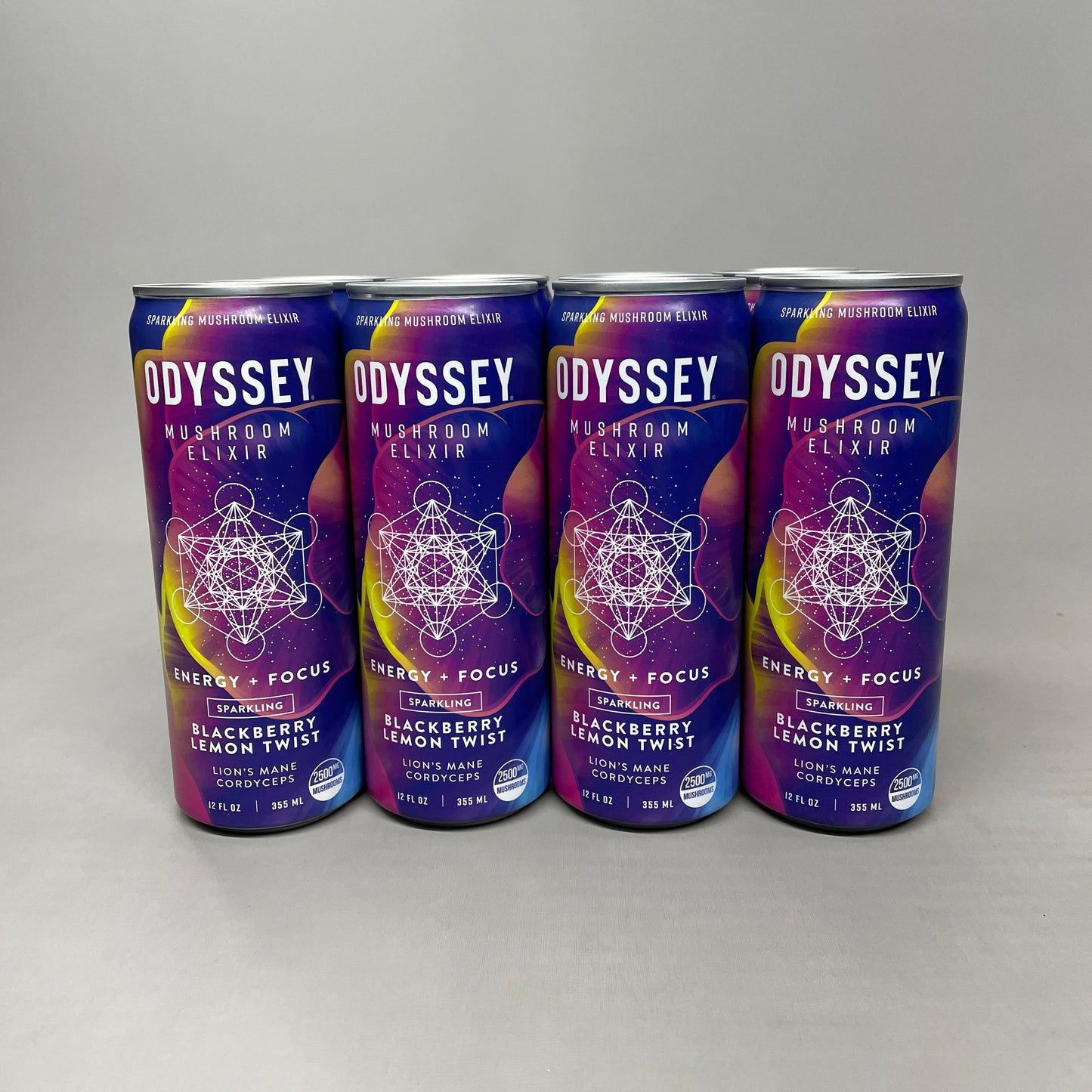 ZA@ ODYSSEY 12-PACK Mushroom Elixir Sparkling Drink Energy Focus Blackberry Lemon Twist 12 oz 05/25 D