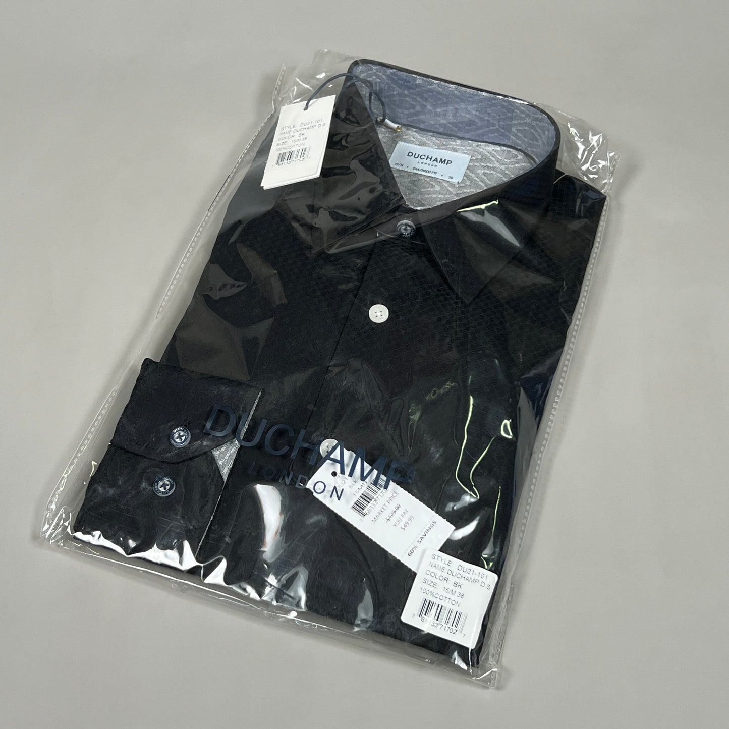 DUCHAMP LONDON Black Patterned Tailored-fit Dress Shirt Men's Sz M / 38 / 15 (New)