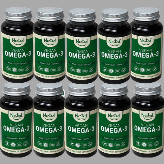 ZA@ NESTED NATURALS Lot of 10! Vegan Omega 3 & 6 DHA Supplement (Heart, Brain, Joint) 60 Capsules 01/24 (New Other) E