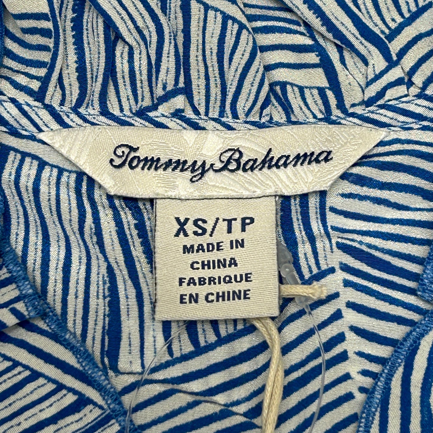 TOMMY BAHAMA Women's Harbor Island Ruffle Top Short Sleeve Silk Blue/White Size XS (New)