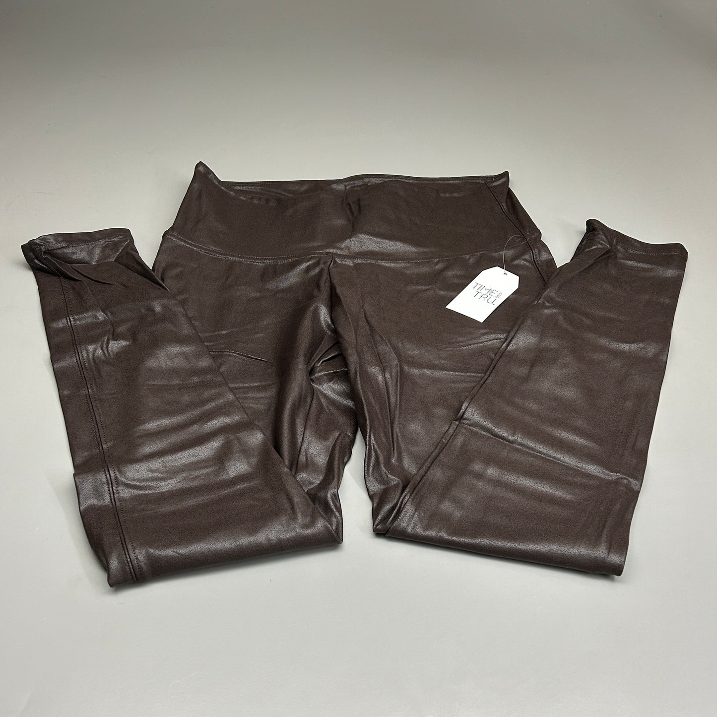 TIME AND TRU Women's Faux Leather Leggings Sz L 12-14 Brown (New)