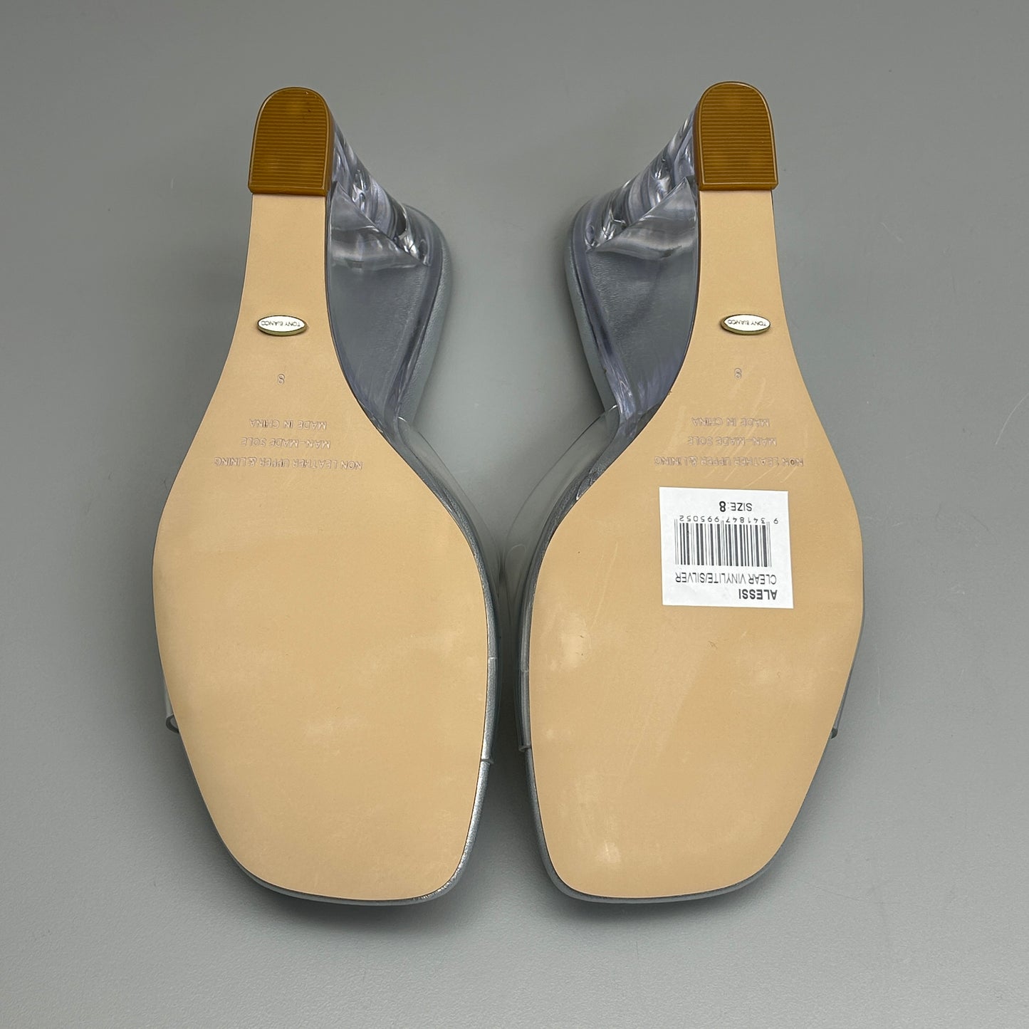 TONY BIANCO Alessi Clear Vinylite/Silver Wedges Women's Heels Sz 8 (New)