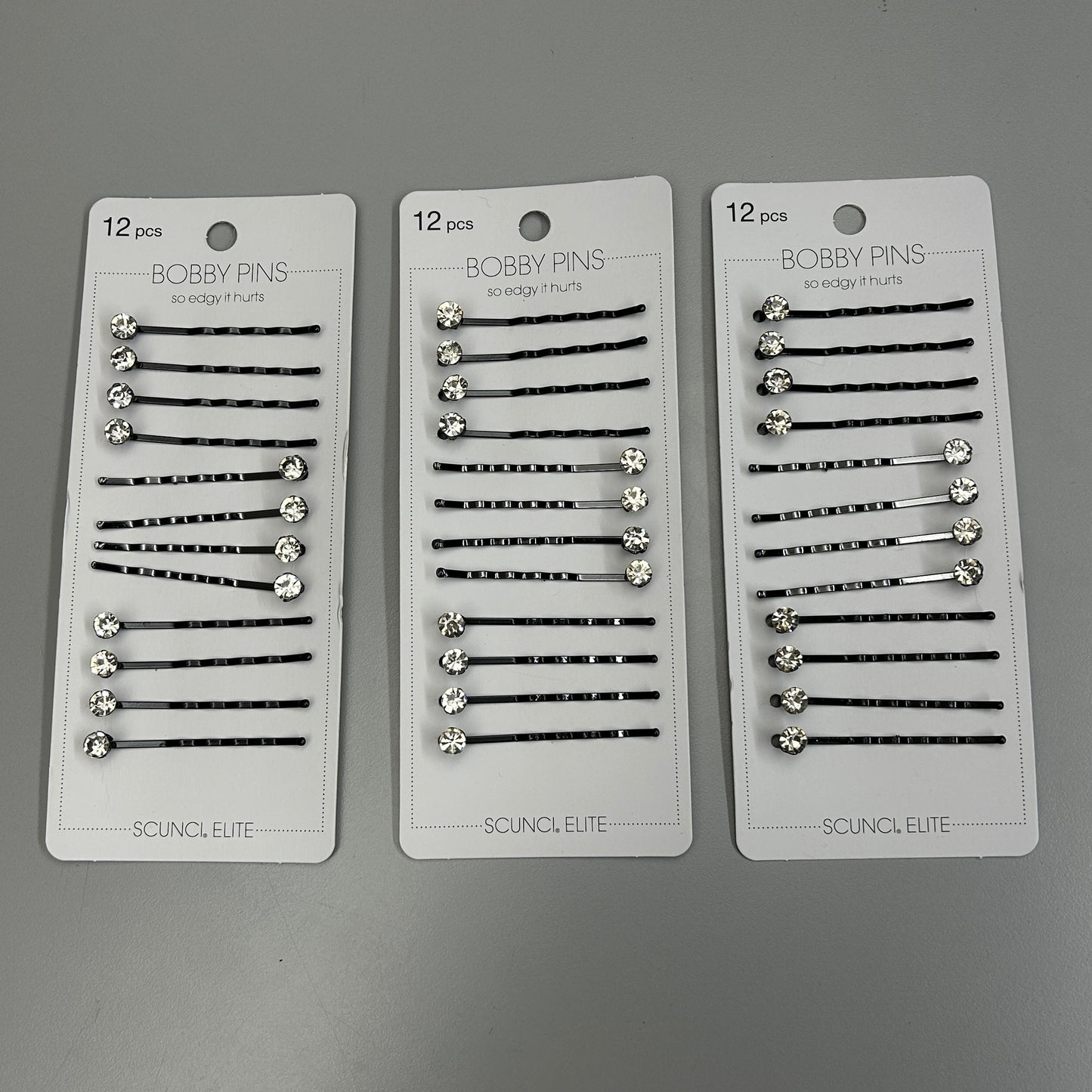SCUNCI 3-PACK! Rhinestone Bobby Pin Slides Elite Collection Black 12-Pieces (New)