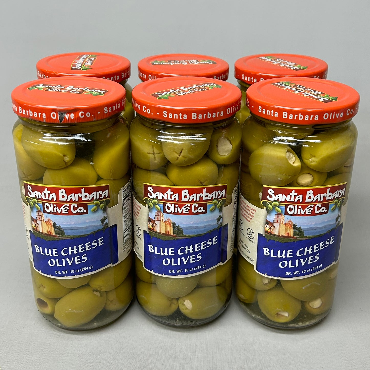 SANTA BARBARA OLIVE CO. 6-PACK! Blue Cheese Stuffed Olives 10 oz Jars BB 11/24 (New)