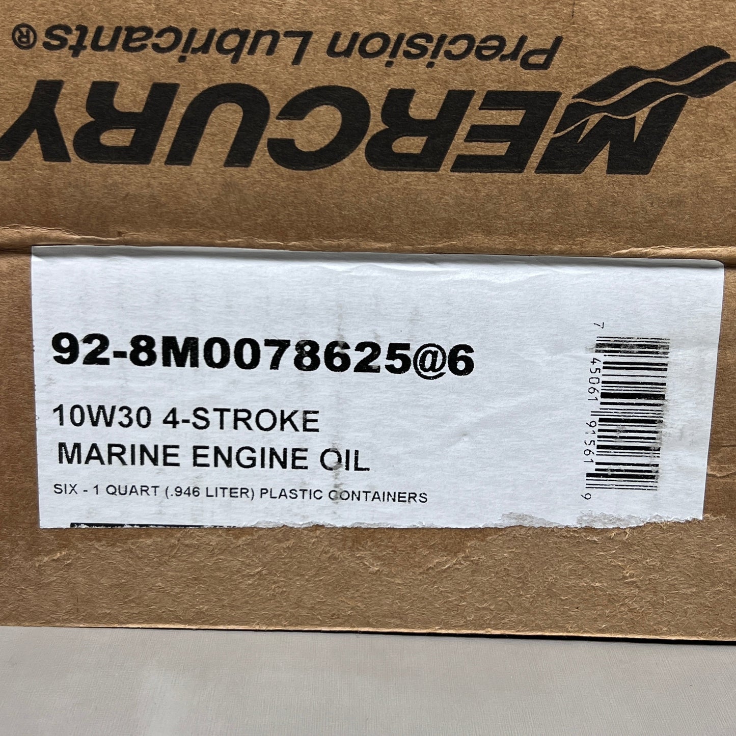 ZA@ MERCURY (6 PACK) 4-Stroke Marine Engine Oil SAE 10W-30 32 fl oz 92-8M0078625 (New) D