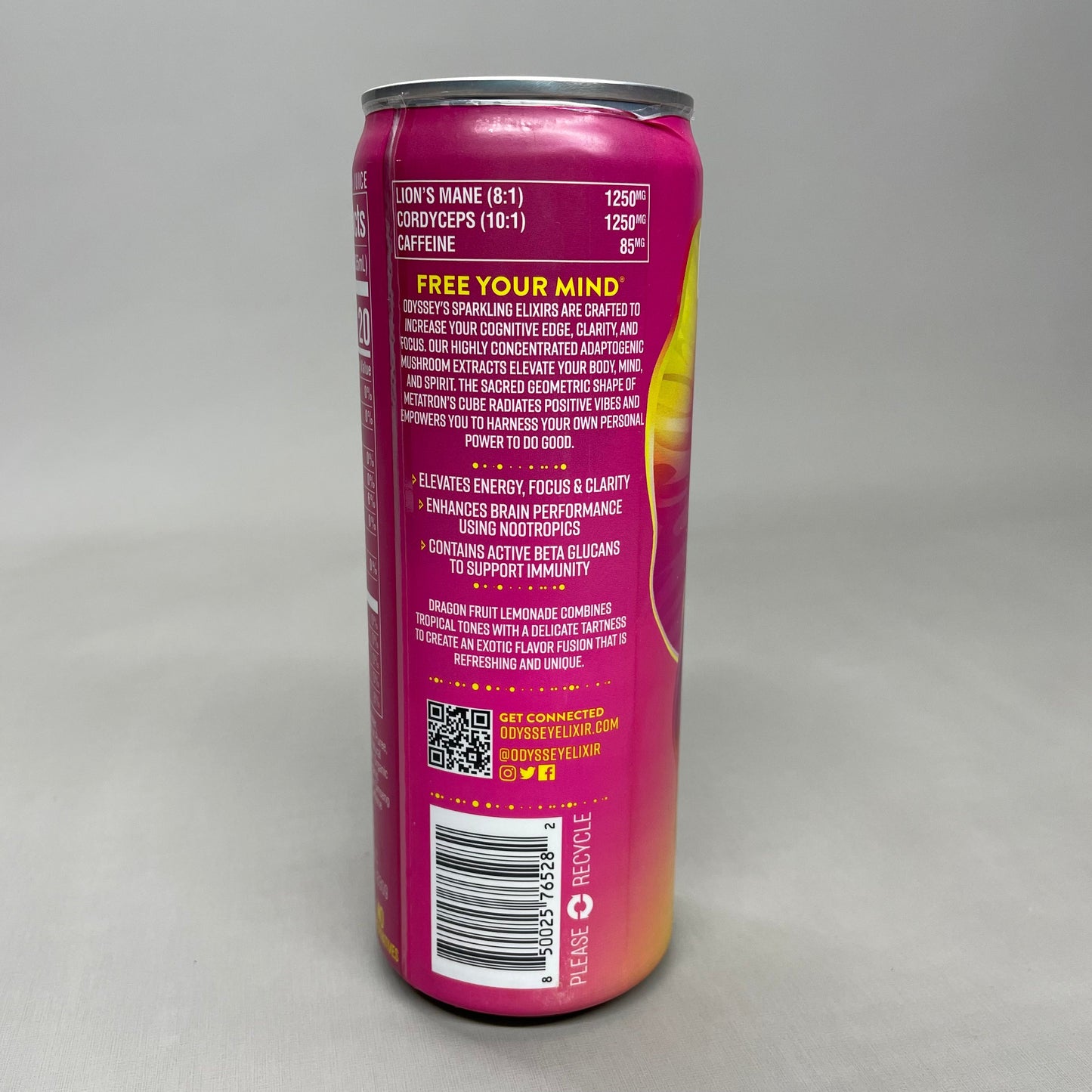 ZA@ ODYSSEY 12-PACK Mushroom Elixir Sparkling Drink Energy + Focus Dragon Fruit Lemonade 12 fl oz BB 05/25 (New Other) H