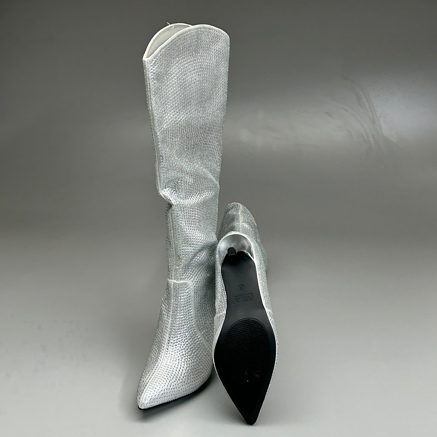 MIA Mackynzie Silver Stone Tall Heeled Boots Sz 8M Q100302