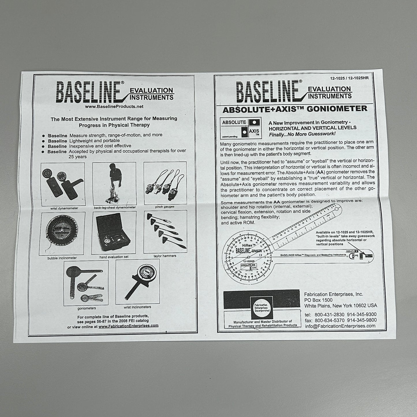 BASELINE EVALUATION INSTRUMENTS Absolute + Axis 12" Goniometer (New)