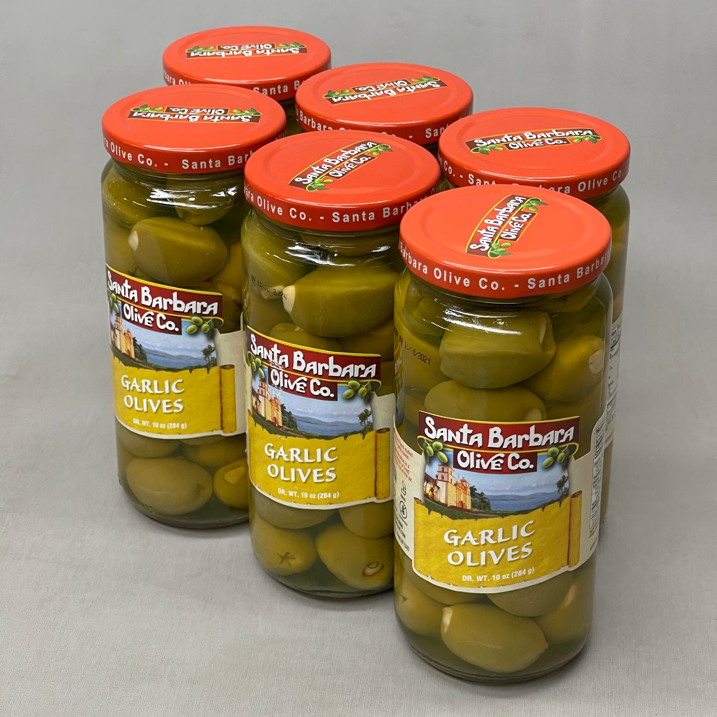SANTA BARBARA OLIVE CO. 6-PACK! Garlic Stuffed Olives 10 oz Jars BB 11/24 (New)