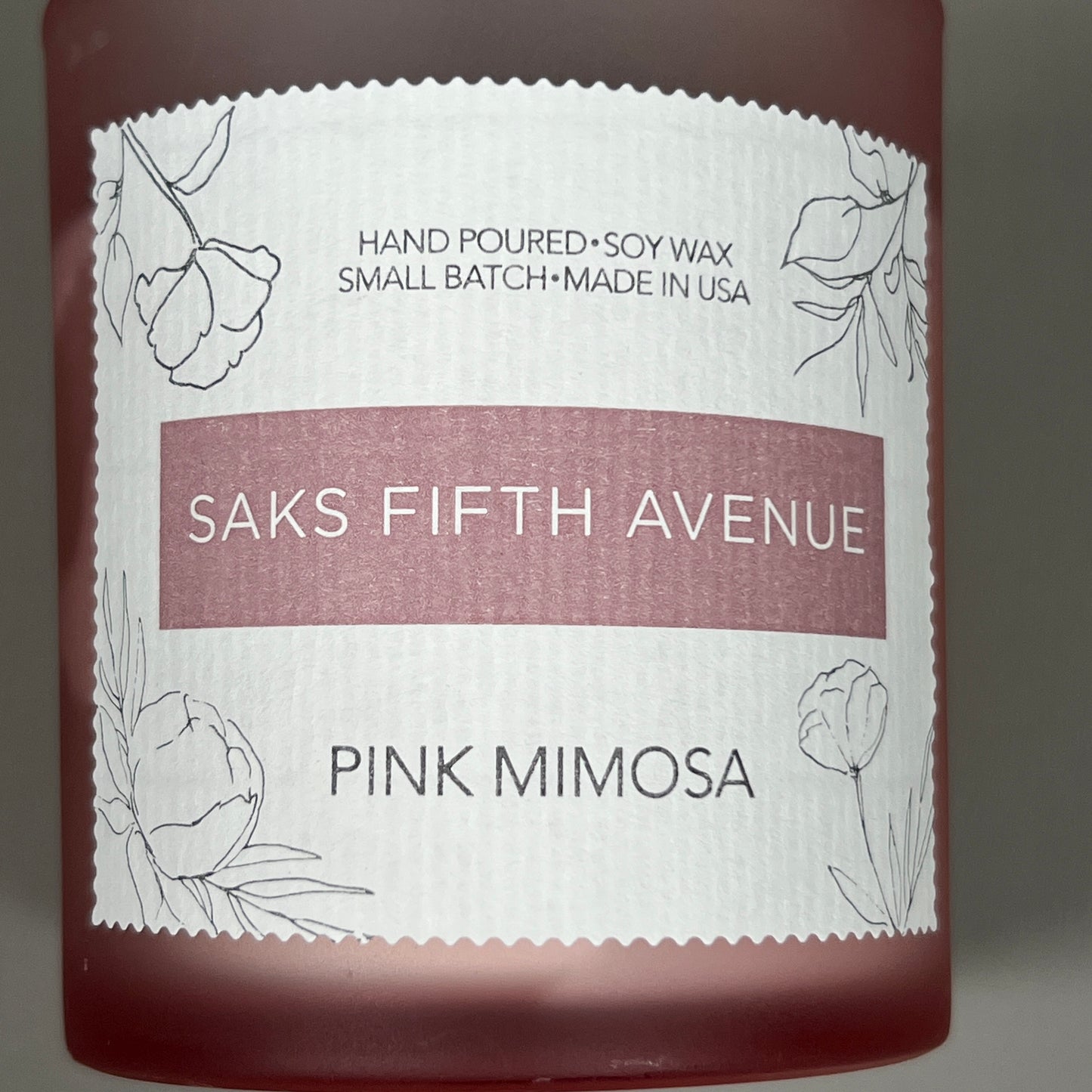 SAKS FIFTH AVENUE Pink Mimosa Hand Poured Soy Wax Candle 8 fl oz (New)