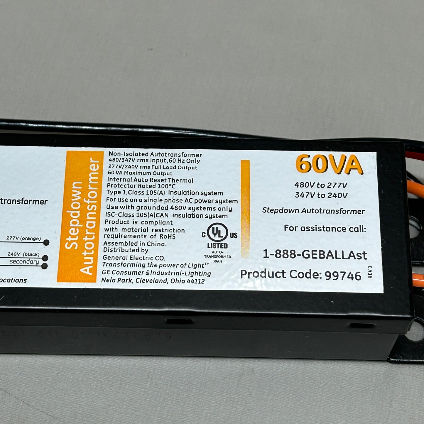 PROLINE GE Lighting Stepdown Autotransformer Black 60VA 480V-277V 99746 (New)