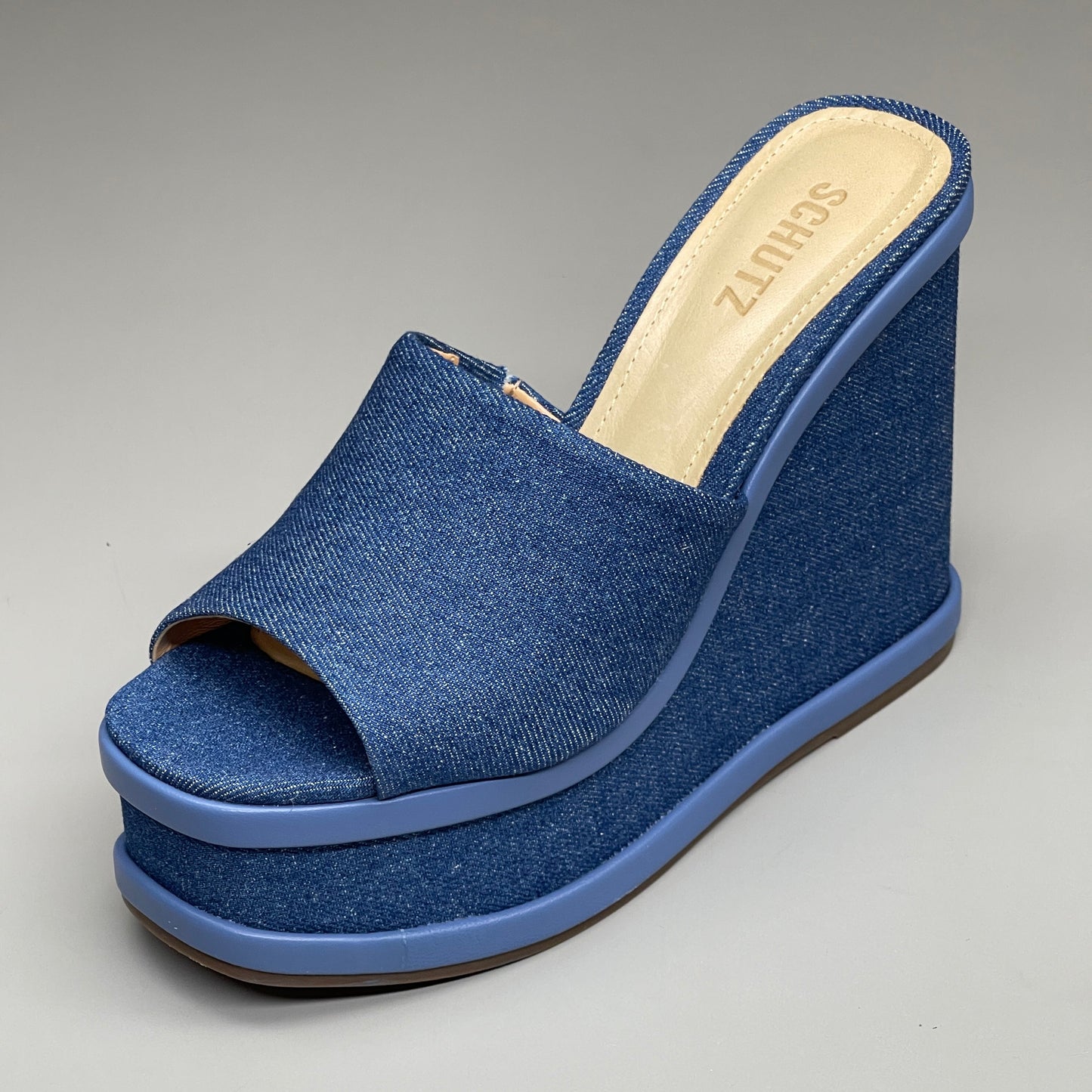 SCHUTZ Dalle Denim Women's Wedge Sandal Blue Platform Shoe Sz 6.5B (New)