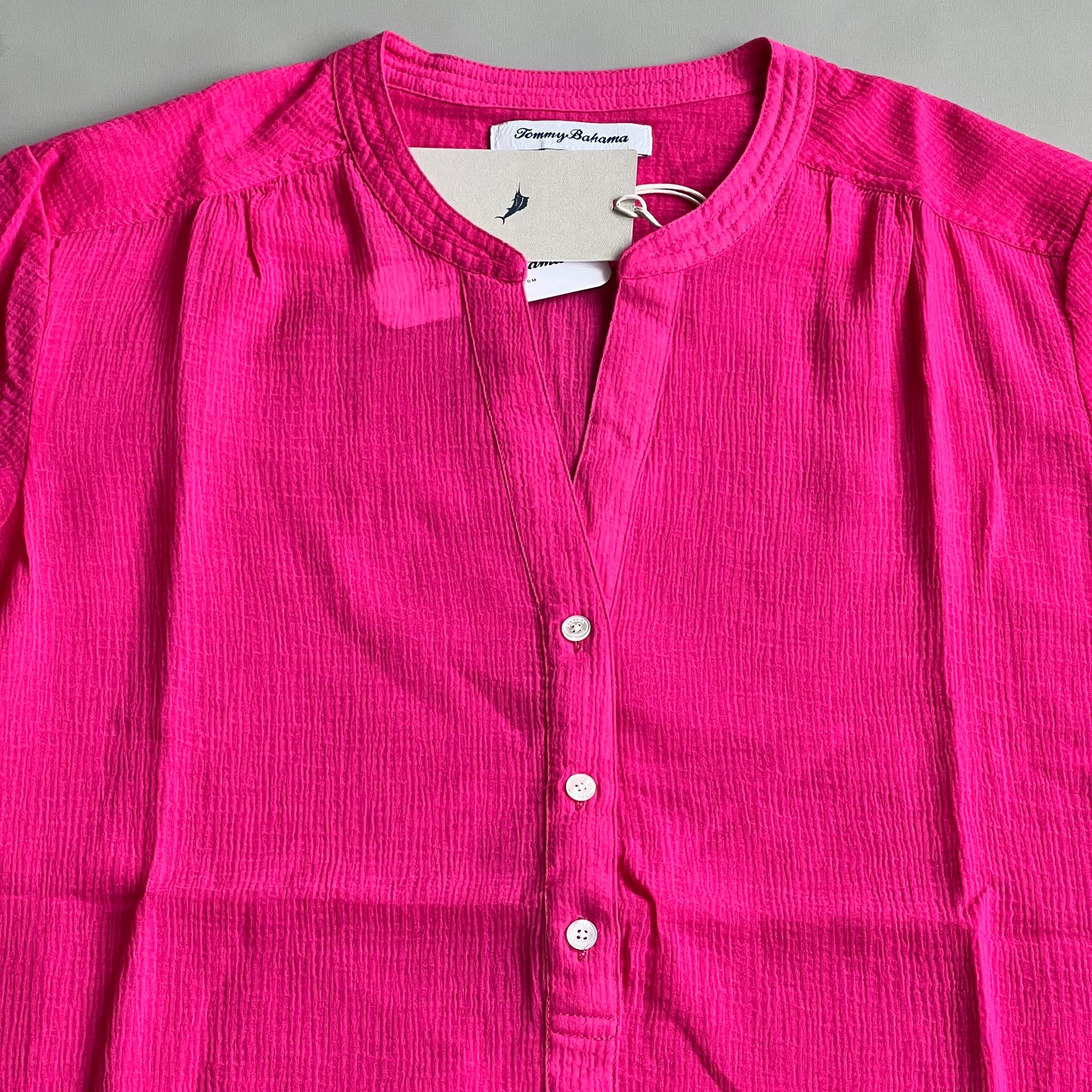 TOMMY BAHAMA Women's Coastview Gauze Top 3/4 Sleeve Rose Bed Size XS (New)