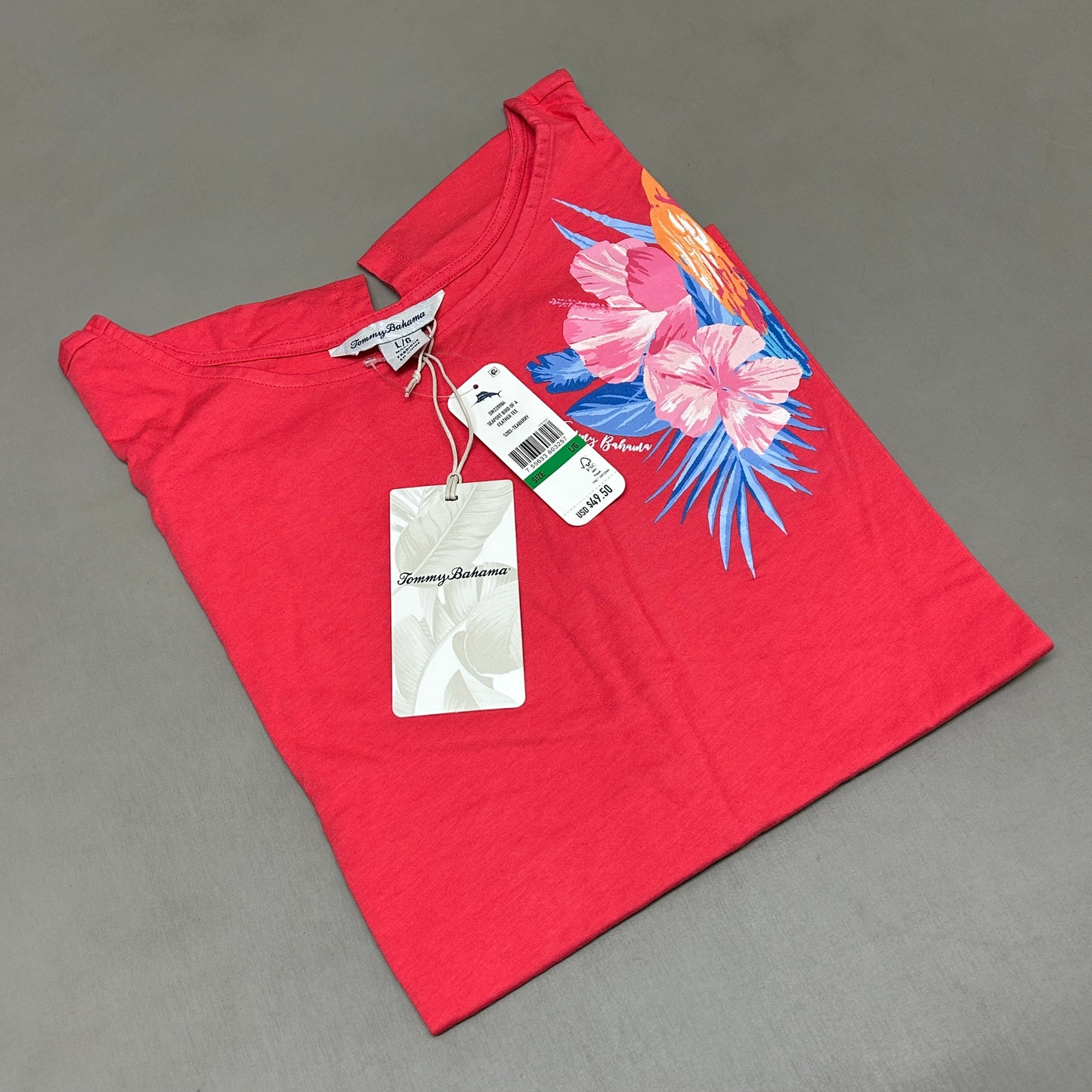 TOMMY BAHAMA Women's Seaport Bird of a Feather Tee Shirt TeaBerry Size L(New)